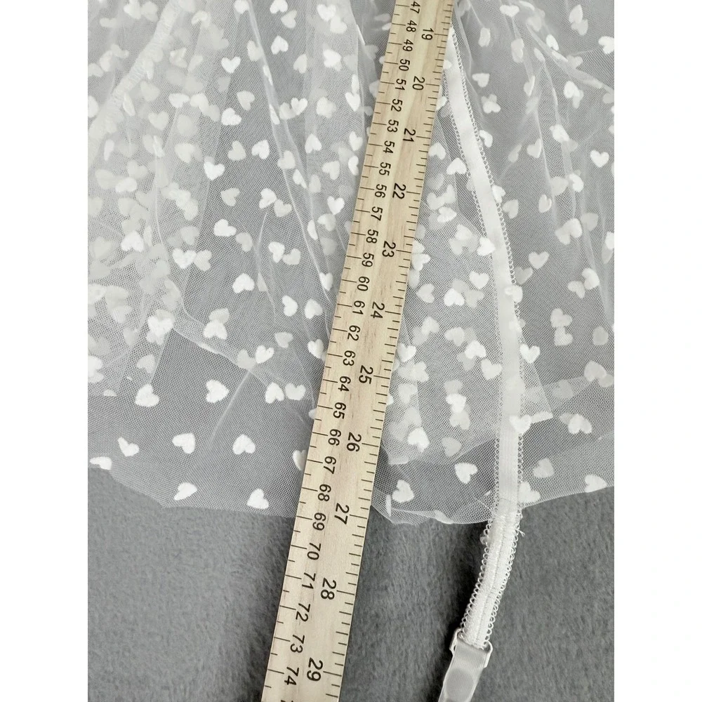 Sheer Lace Heart‎ Tulle Teddy Lingerie Babydoll White S